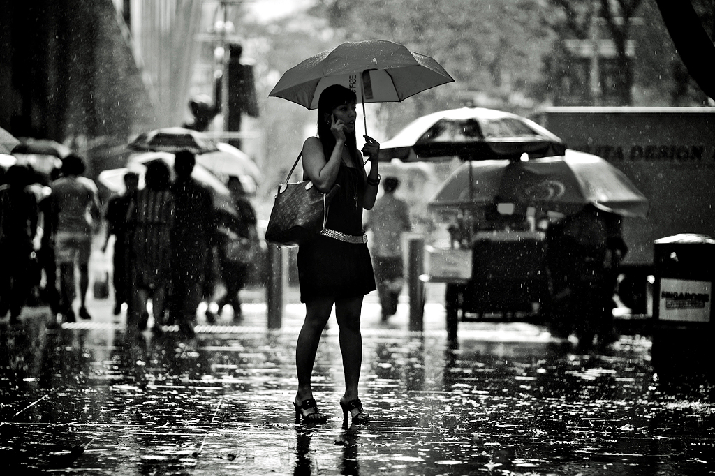 A Beautiful women in the Rain