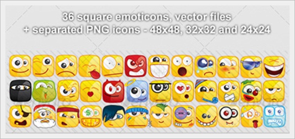 36 Square emoticons PACK