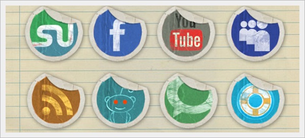 Grunge Peeling Stickers Icon Set