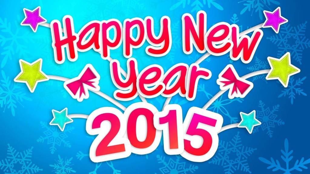 Blue Happy New Year 2015 Greeting Art Paper Card